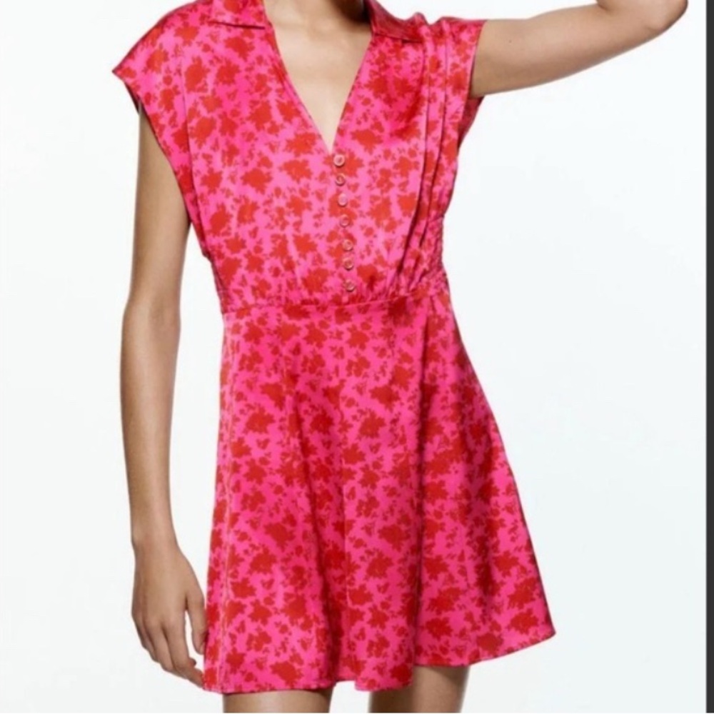 Zara Pink and Red Wrap Sundress with V-Neck